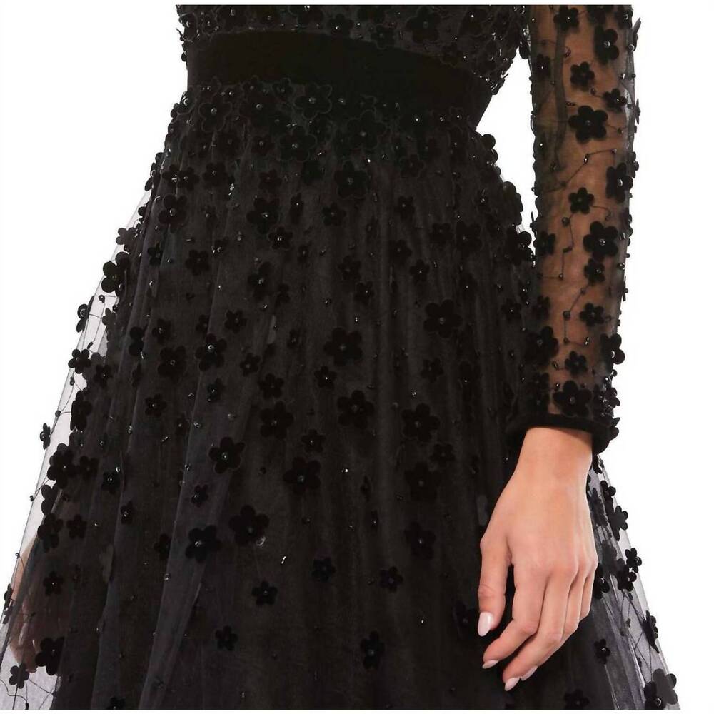 NEW MAC DUGGAL long sleeve tea-length formal dress in black - Picture 5 of 5
